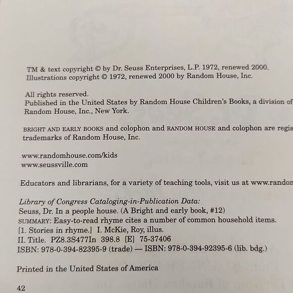 Dr. Seuss In A People House 2000 Book - Picture 4 of 7